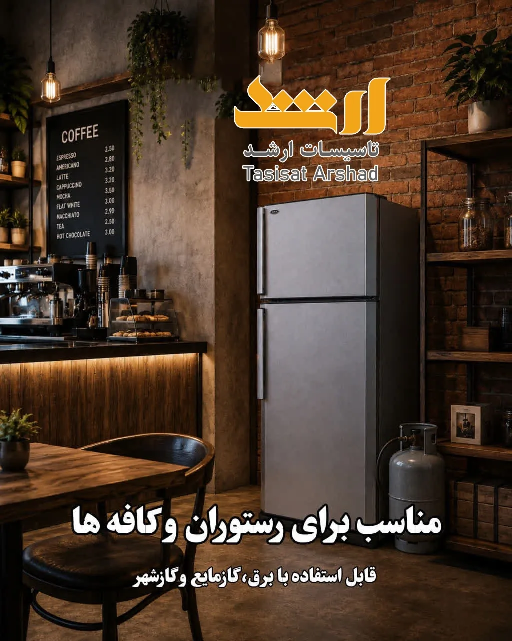 یخچال فریزر گازسوز آذر تهویه -مناسب برای رستوران ها وکافه ها | تاسیسات ارشد، نماینده رسمی فروش یخچال فریزر گازسوز آذر تهویه در استان یزد